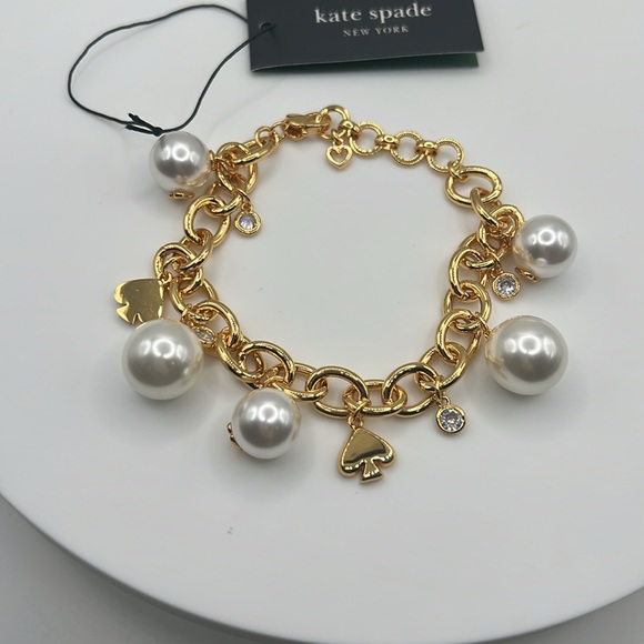 501. Kate Spade Gold Bracelet with Pearl Charms - Picture 2 of 2